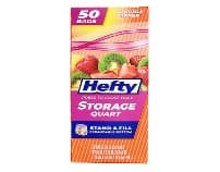 HEFTY PRESS TO CLOSE DOUBLE ZIPPER QUART STORAGE BAGS 50 CT